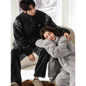 运动风男女保暖法兰绒家居服套装 贝妍冬季 加厚珊瑚绒情侣睡衣时尚
