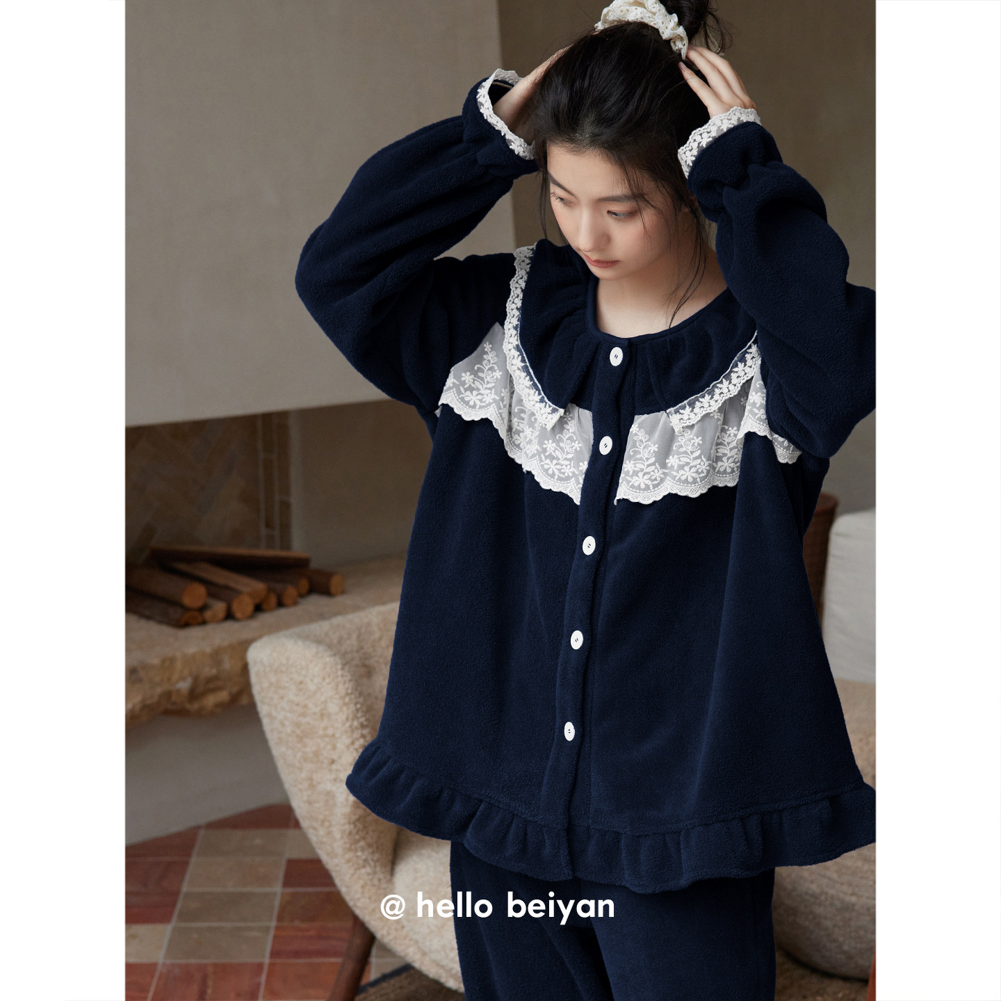 贝妍新款珊瑚绒睡衣女秋冬季甜美公主风家居服保暖海岛绒外穿套装