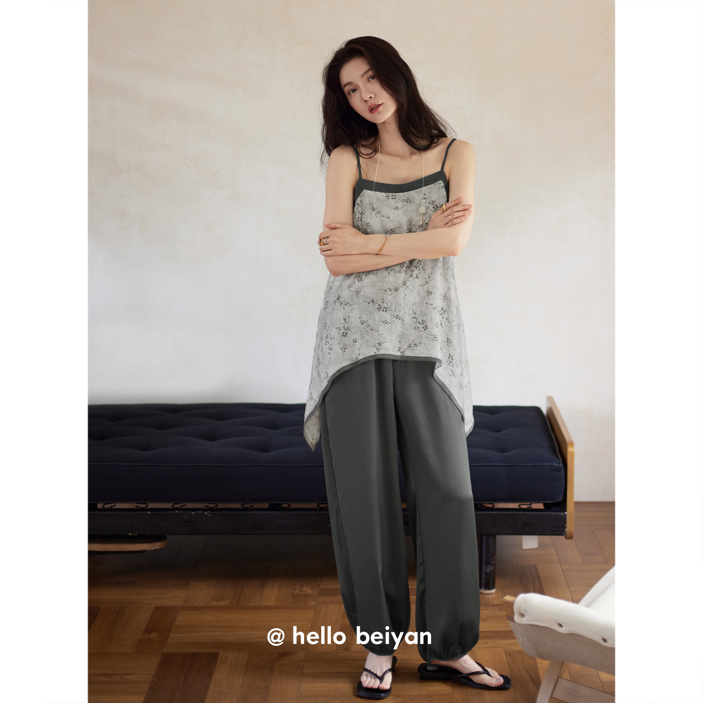 贝妍女夏薄款吊带慵懒松弛感睡衣图片