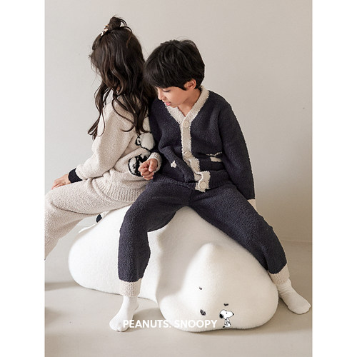 贝妍秋冬季半边绒史努比儿童睡衣