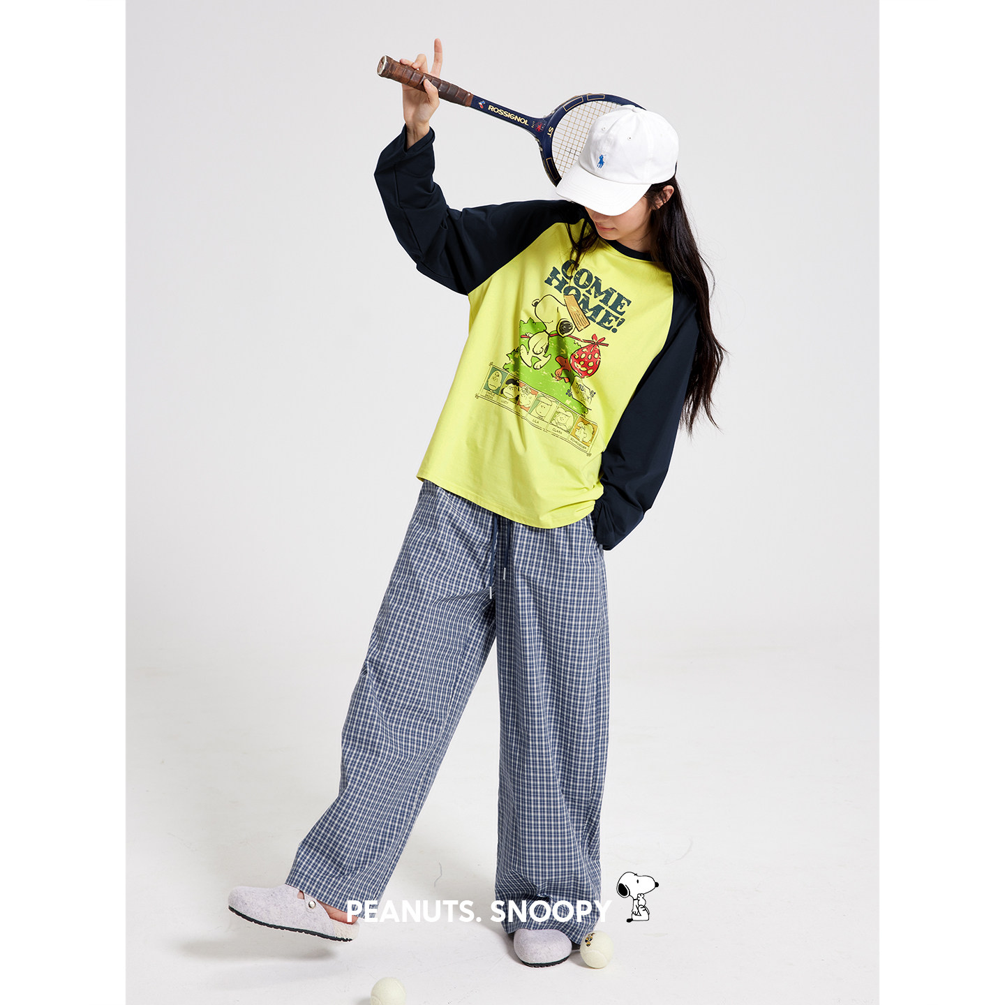 贝妍韩系慵懒少女春秋新款史努比睡衣撞色插肩长袖家居服运动套装