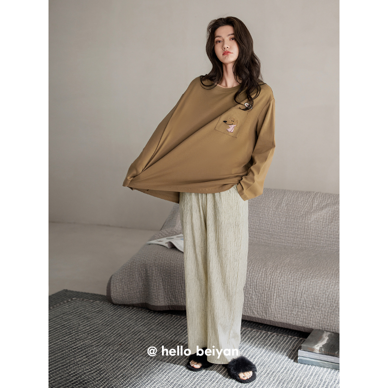 贝妍春秋季宽松大码长袖情侣睡衣