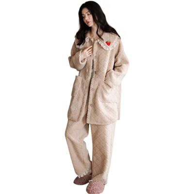 贝妍女冬加厚珊瑚绒甜美草莓睡衣