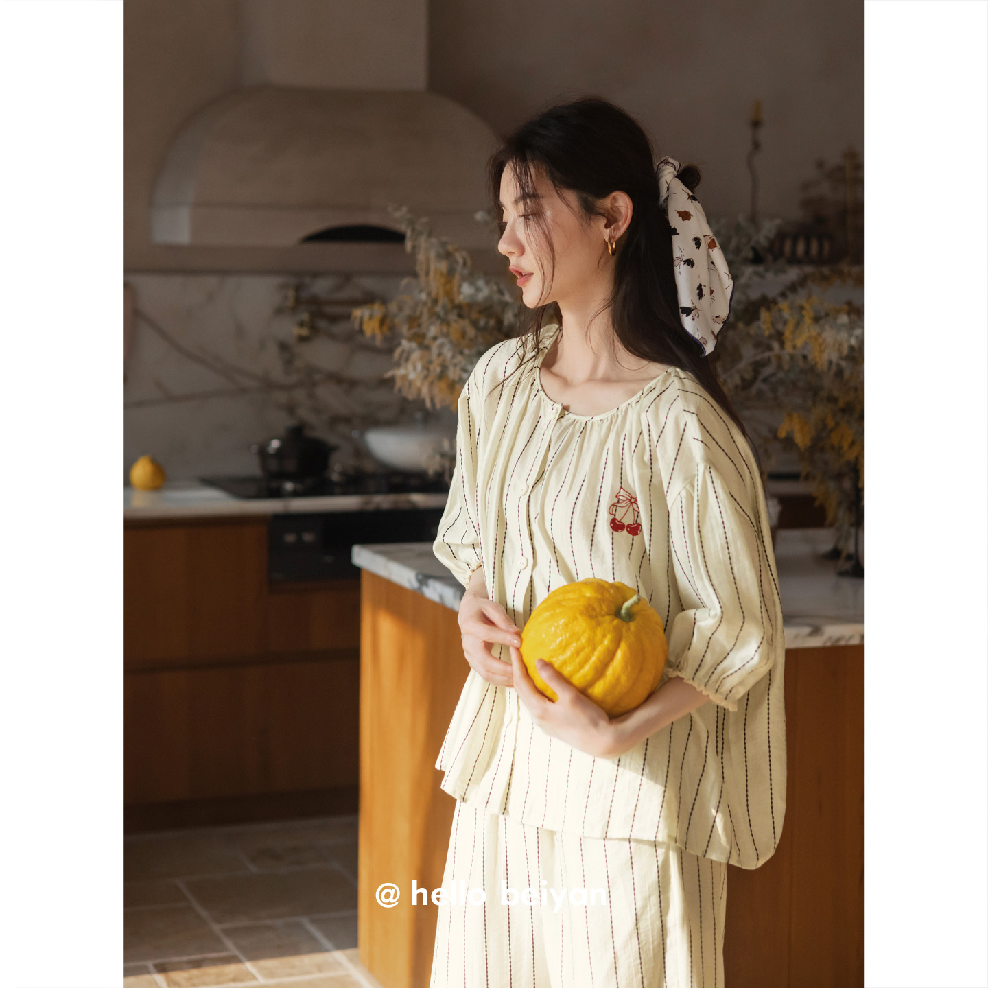 贝妍女春秋薄款莫代尔棉甜美睡衣