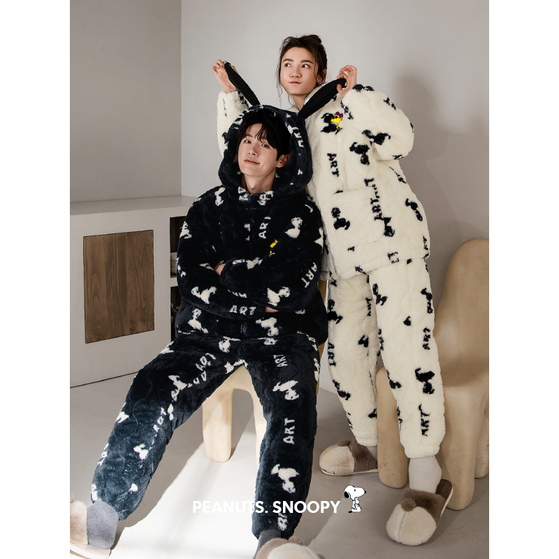 贝妍冬季加厚珊瑚绒夹棉情侣睡衣