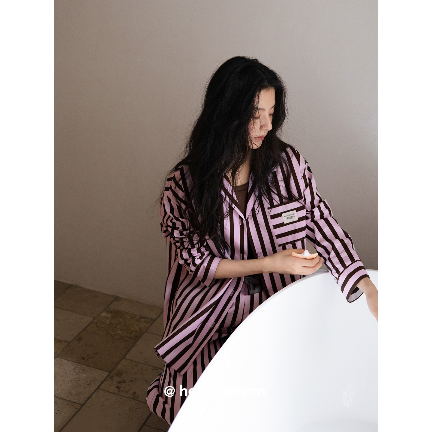 贝妍女春秋柔软莫代尔棉开衫睡衣