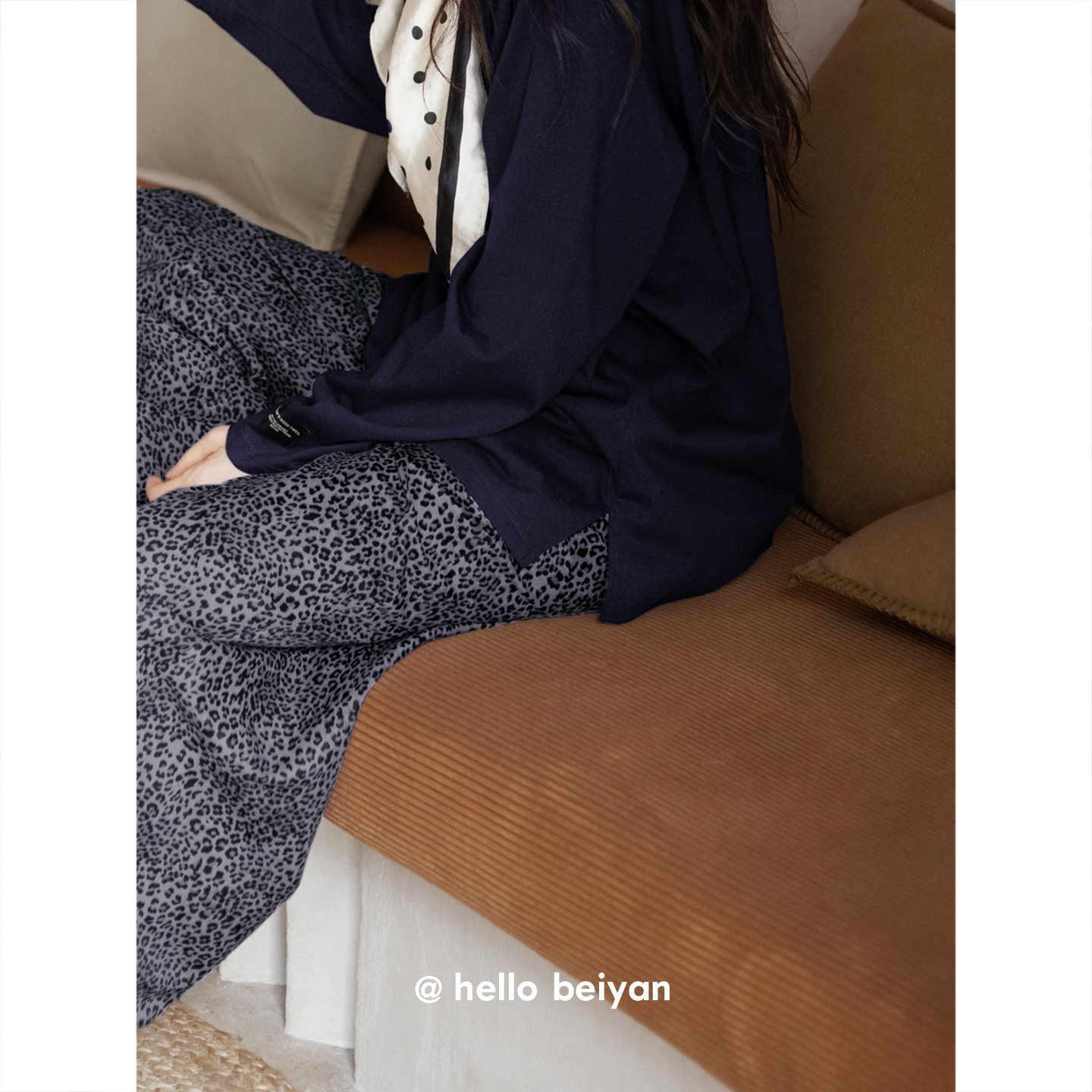 贝妍女春秋简约个性宽松长袖睡衣