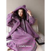 加厚保暖带帽围巾睡衣大码 贝妍新款 珊瑚绒睡袍女秋冬季 羊羔绒浴袍