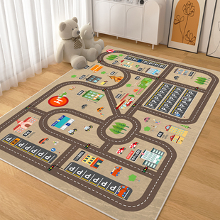 儿童地毯爬行垫城市交通场景富豪翁游戏玩具毯马路轨道停车场地垫