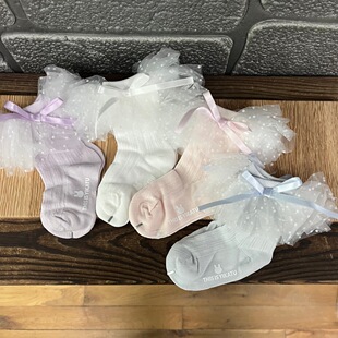 Yikatu伊卡兔儿童袜子批发夏款新款彩色波点蕾丝花边童袜9056-2