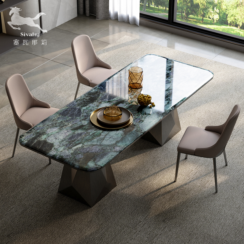 大理石餐桌别墅大平层长方形家用设计师款意大利天然奢石餐桌S1