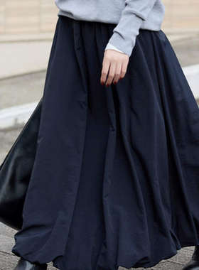 W25005春夏季女装时尚中长款半身裙纯色优雅气球半裙休闲百搭