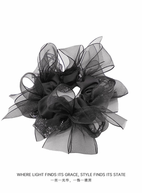 韩版黑色网纱大肠发圈2025新款发圈女蝴蝶结头绳洋气头花头饰发饰