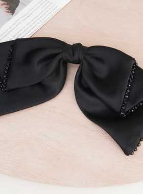 韩系简约大方高级黑色缎面蝴蝶结百搭弹簧夹气质百搭一字夹发夹女