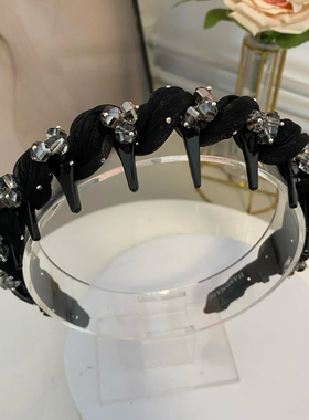 黑色轻奢高级感薄纱缠绕布艺麻花钻钻发箍气质高颅顶头箍女发饰