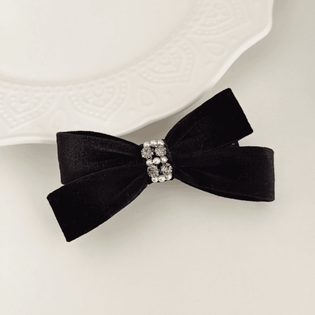 韩版气质简约黑色丝绒蝴蝶结弹簧夹8cm百搭通勤发夹女发卡头饰女