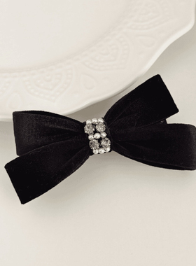韩版气质简约黑色丝绒蝴蝶结弹簧夹8cm百搭通勤发夹女发卡头饰女