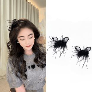 新款 发夹女波点小耳朵羽毛刘海夹发饰韩系高级侧边夹小抓夹头饰女