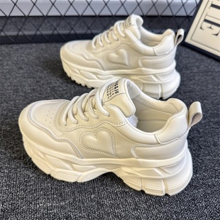 真皮面厚底显脚小轻便白色运动休闲鞋 欧洲站老爹鞋 女2025秋冬新款