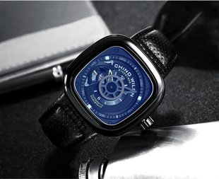 7七个方形大盘全自动机械镂空男士皮带运动潮流时尚款手表