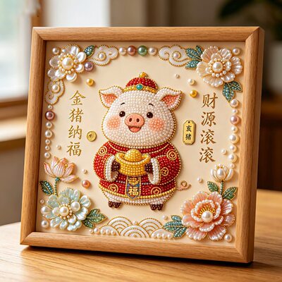 2026新款十二生肖钻石珍珠画diy制作卡通手工带框可爱创意摆台