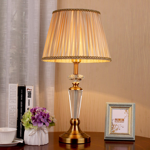 轻奢美式客厅床头柜调光水晶台灯