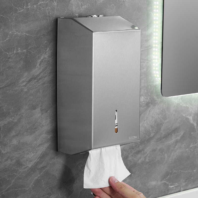 方形304不锈钢擦手纸盒壁挂式免打孔酒店卫生间厕所纸巾盒手纸架