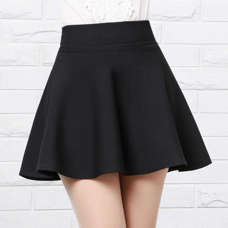 春款短裙半身裙女a字高腰伞裙百褶蓬蓬裙裤裙打底裙子女装