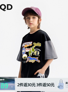【吸湿速干】MQD童装男童短袖T恤夏装新款儿童黑色卡通上衣