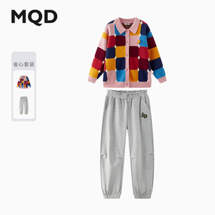 儿童韩版 MQD童装 新款 025秋季 撞色艺术提花针织外套 女童毛衣套装