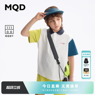吸湿速干 儿童polo衫 MQD童装 男童撞色翻领上衣宽松 25夏季 新款