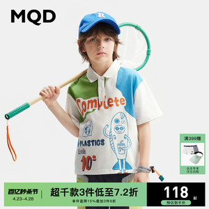 MQD男童夏季POLO儿童涂鸦T恤宽松落肩韩版潮酷翻领印花全棉短袖