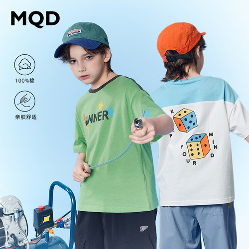 【纯棉】MQD童装男童26夏新款学院撞色拼接卡通短袖T恤舒适透气