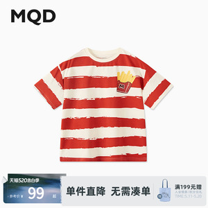 MQD男大童24夏新款潮酷休闲学院风条纹薯条短袖T恤