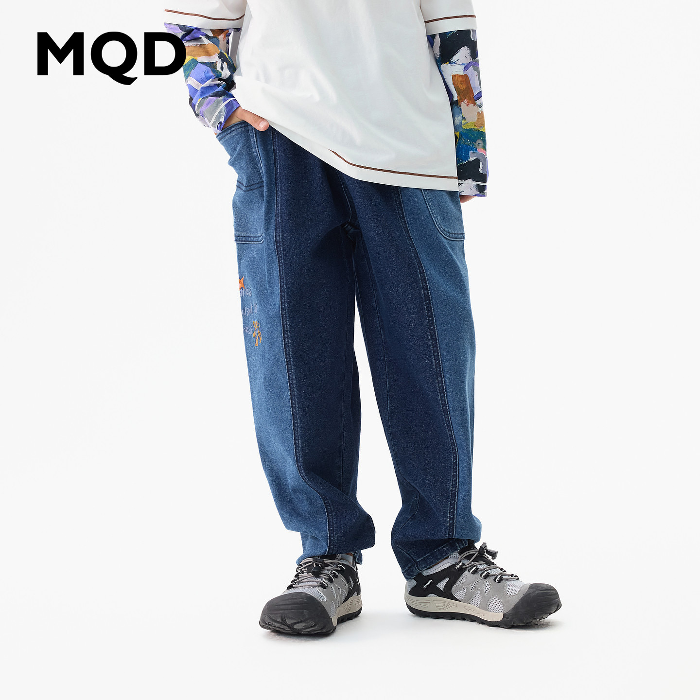 【商场同款】MQD马骑顿童装儿童老爹裤秋装男童拼接撞色牛仔裤