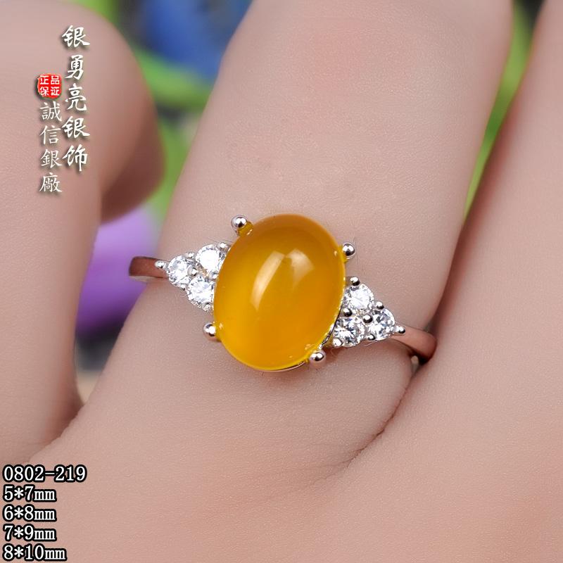 纯银镀白金戒指空托镶嵌宝石开口
