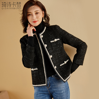 小香风气质名媛修身显瘦黑色外套