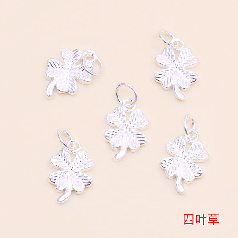 S990纯银四叶草吊坠 手工红绳编织串珠手链项链挂件 DIY饰品配件