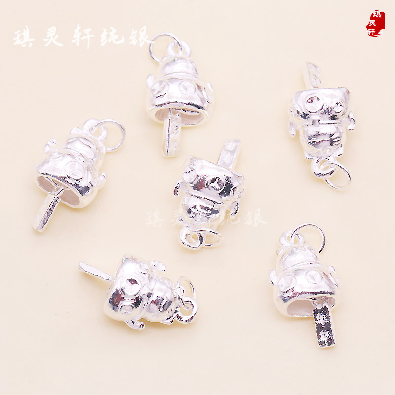 999足银纯银年年好运招财猫吊坠手工手链红绳编织挂件diy饰品配件