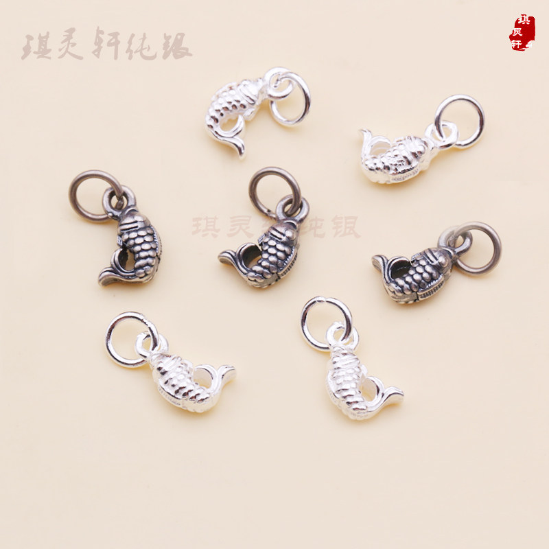 s999纯银鲤鱼小吊坠手工串珠编织