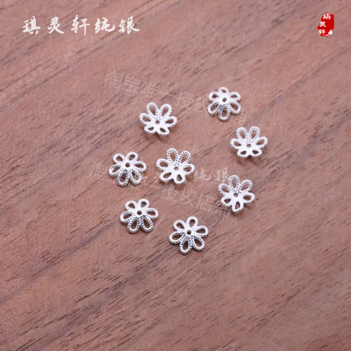 999足银纯银花托珠托花帽隔片 手工串珠编织水晶手链 diy饰品配件