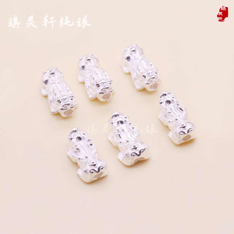 999足银纯银财字小貔貅隔珠散珠 手工手链红绳编织 diy饰品配件