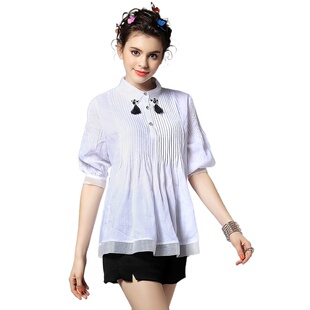 百搭翻领五分袖 奈昕个性 时尚 2027夏季 网纱休闲显瘦上 化私人定制