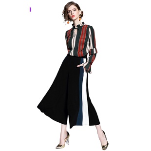 女休闲装 127022卍卐 九分裤 正品 奈昕正品 高腰潮拼色阔腿裤 高档货