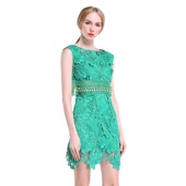 水溶花钉珠修身 奈昕个性 不规则连衣 夏日新品 无袖 化私人定制 3053