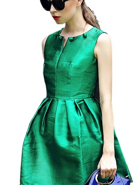 奈昕个性化私人定制 80411 高端时装新款拼接纯色秋无袖连衣裙修