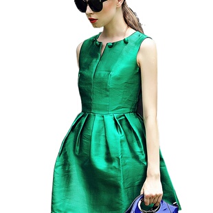 奈昕个性化私人定制 80411 高端时装新款拼接纯色秋无袖连衣裙修