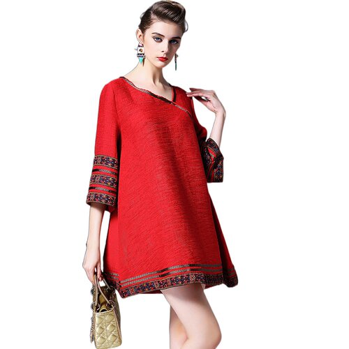 奈昕个性化私人订制 101448 new dress复古七分袖新款a字裙连衣裙