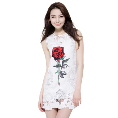 奈昕个性化私人定制 80582 new dress水溶镂空印花修身无袖连衣裙