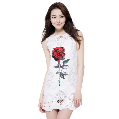 奈昕个性化私人定制 80582 new dress水溶镂空印花修身无袖连衣裙